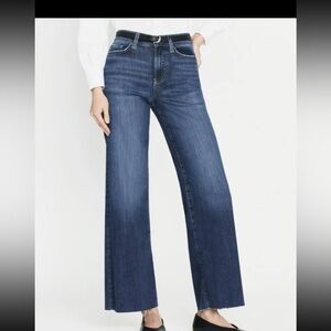 Frame Le Slim Palazzo Raw Blue Fray Jeans, Lupine, Size 29